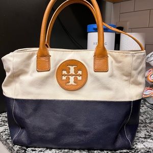 Tory Burch navy and canvas bag